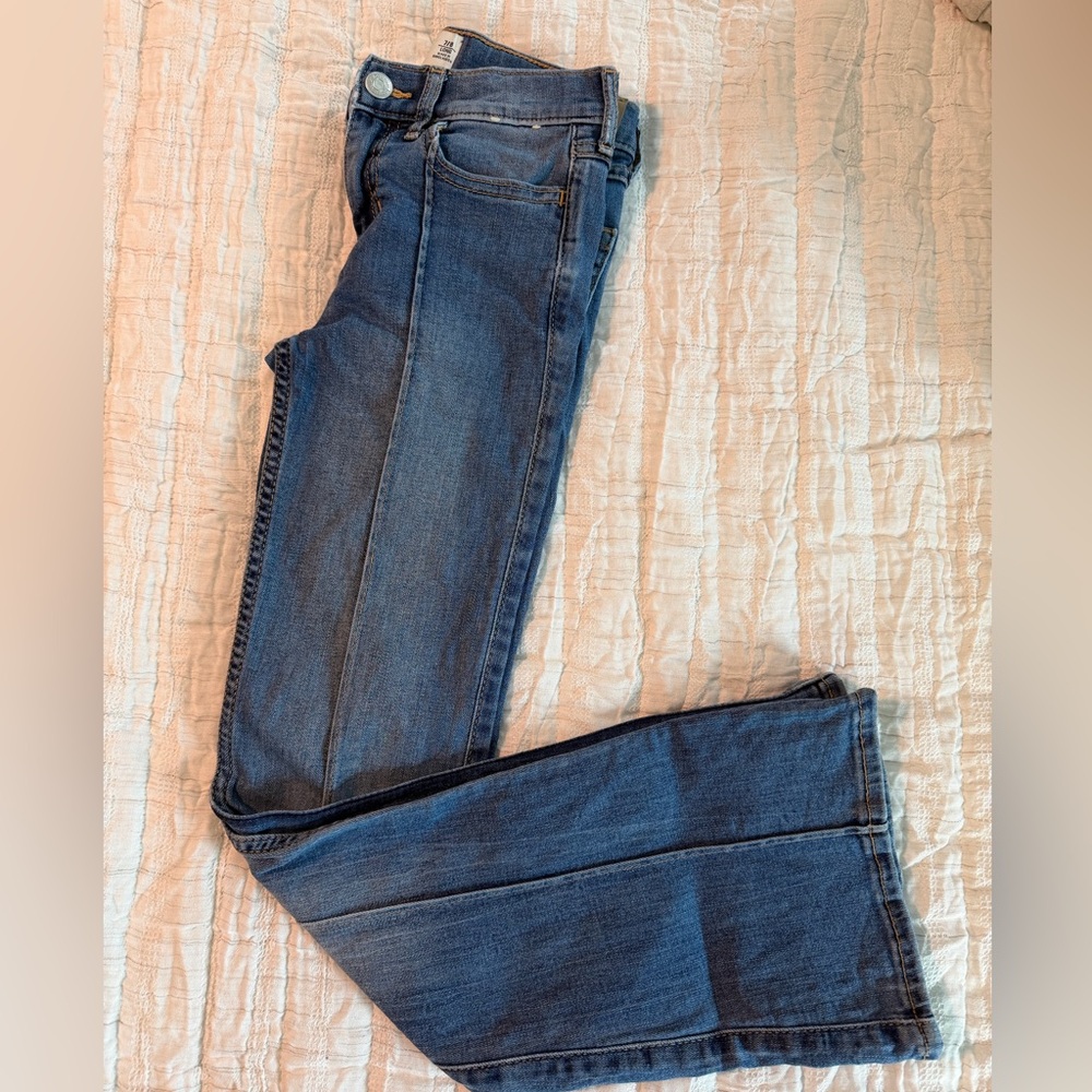 Classic Dark Blue Straight-Leg Jeans 7/8 Long